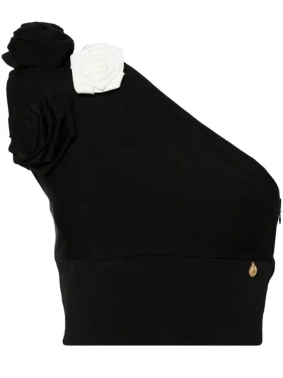 Balmain Floral-appliqué Top In Black