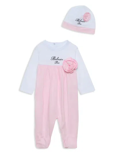 Balmain Babies' Floral-appliquéd Cotton Pyjama Set In Pink