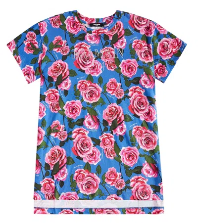 Balmain Kids' Floral Cotton Jersey T-shirt Dress In Multicoloured