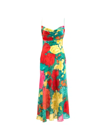 Balmain Floral Cowl-neck Midi Dress In Green