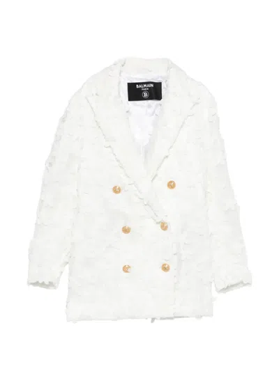 Balmain Floral Double-breasted Blazer In White