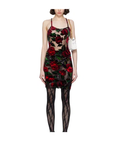 Balmain Floral Dress With Thin Shoulder Straps In Black
