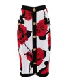 Balmain Rose Print Knit Pencil Skirt With Button Detail In White