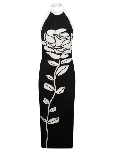 Balmain Floral Jacquard Open Back Maxi Dress In Black