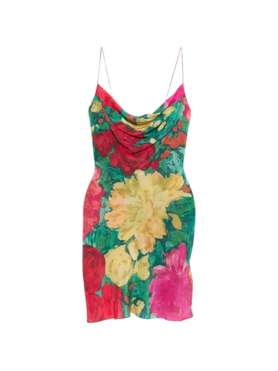 BALMAIN FLORAL-PRINT COWL-NECK MINI DRESS
