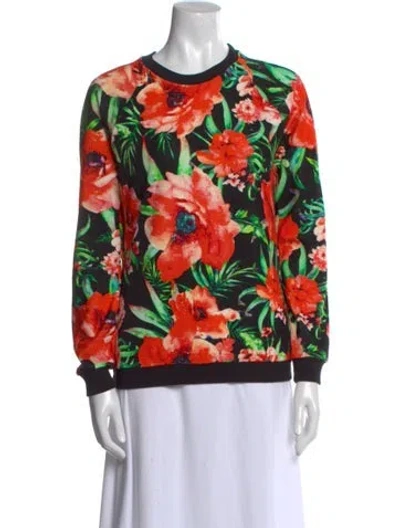 Pre-owned Balmain Floral Print Crew Neck Sweatshirt In Black