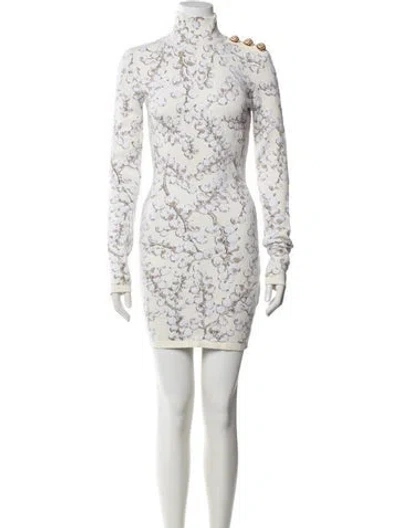 Pre-owned Balmain Floral Print Mini Dress In White