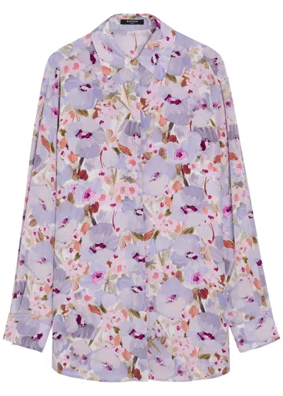 Balmain Floral-print Silk Shirt In Multi