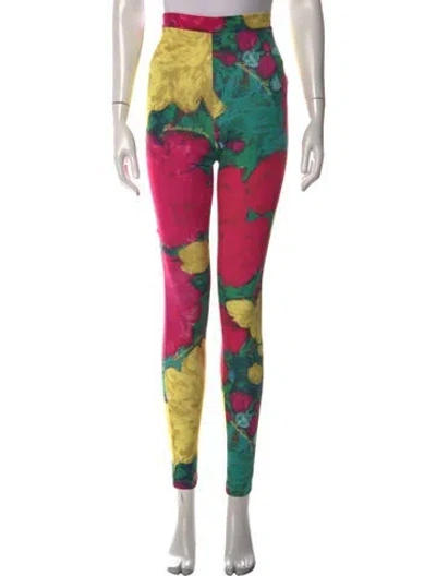 Pre-owned Balmain Floral Print Skinny Leg Pants In Pink