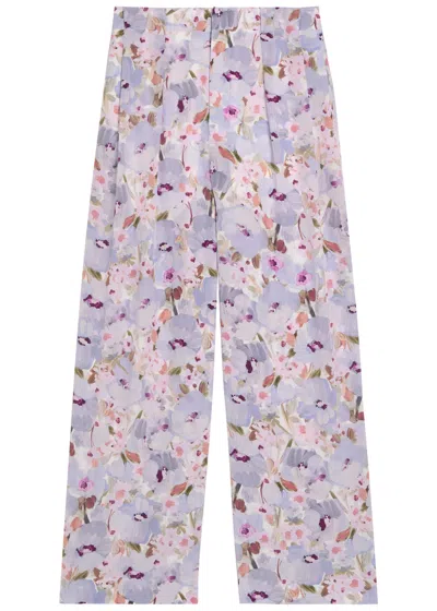 Balmain Floral-print Wide-leg Silk Trousers In Multi