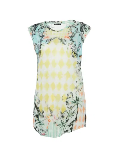 Pre-owned Balmain Floral-print Button-details Linen Tank Top In Yellow