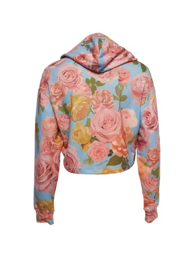 Pre-owned Balmain Floral-print Cropped Hoodie In Pink