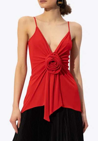 Balmain Flower Applique Draped Top In Red