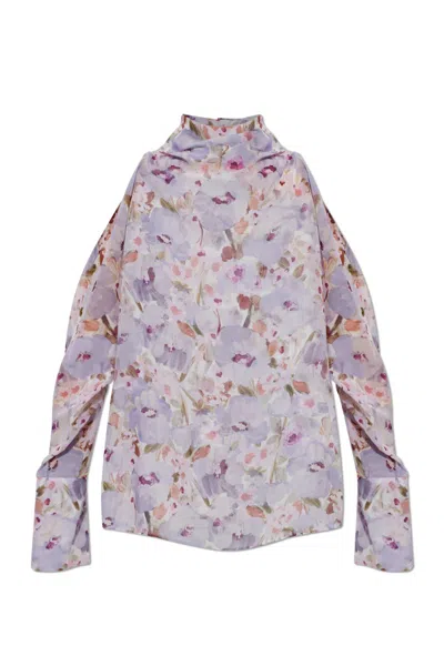 Balmain Flowers-print Blouse In Gray