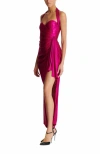 Balmain Draped Halterneck Satin Midi Dress In Multi