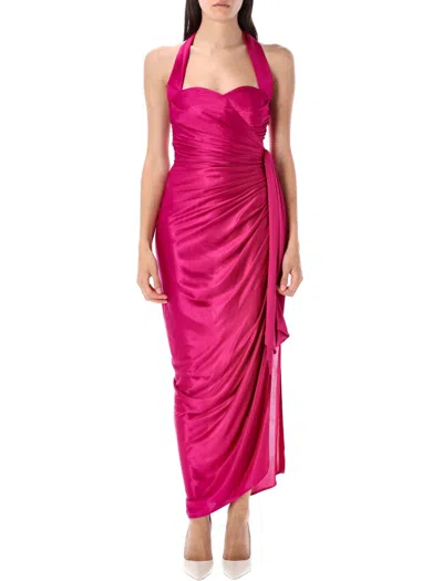 Balmain Flowing Draped Long Dress In Red