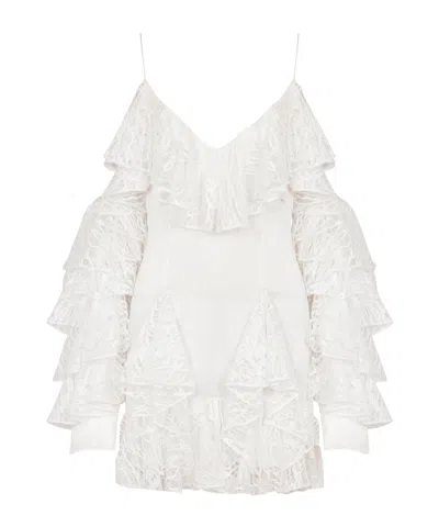 BALMAIN FLOWING DRESS WITH LACE RUFFLES