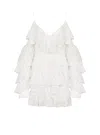 Balmain Flowing Dress With Lace Ruffles In White