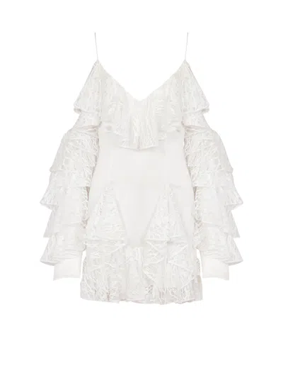 BALMAIN FLOWING DRESS WITH LACE RUFFLES