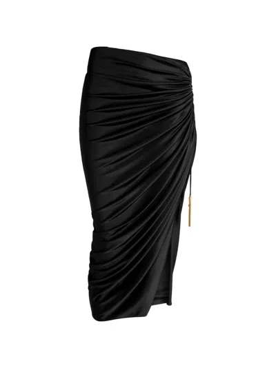 Balmain Midi Skirt With Slit In Flowing Jersey In Black