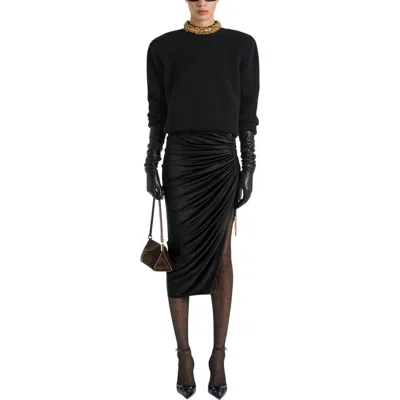 Balmain Flowing Jersey Midi Skirt With Slit In Black