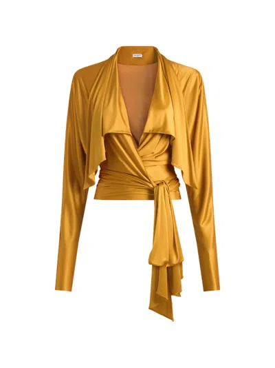 Balmain Flowy Jersey Tie-front Blouse In Yellow
