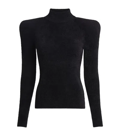 Balmain Fluffy Ribbed-knit Sweater In Black