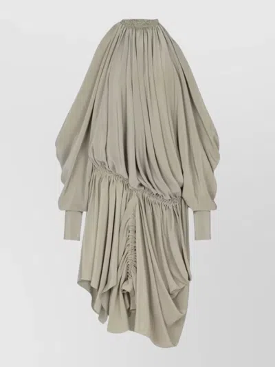 Balmain Fluid Crepe Dress Open Shoulder Design In Gray