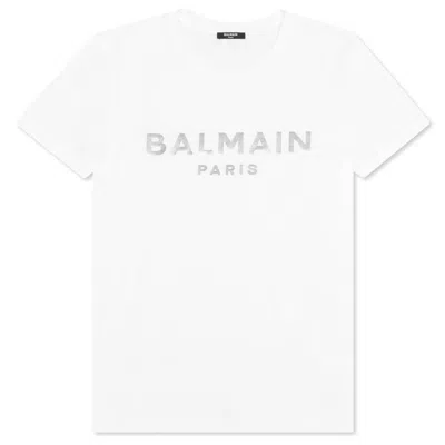 Balmain Foil Logo Embossed T Shirt In White