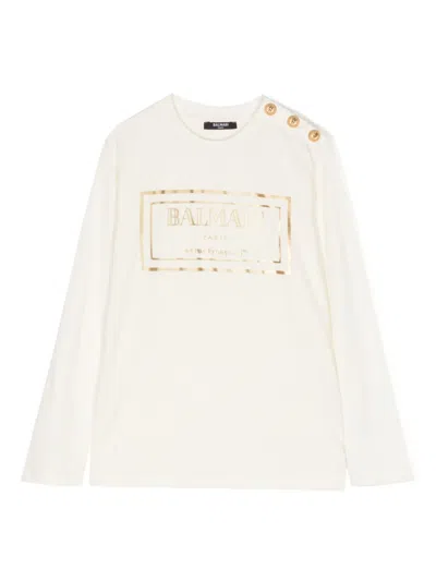 Balmain Kids' Foiled Logo-print Sweatshirt In Neutrals