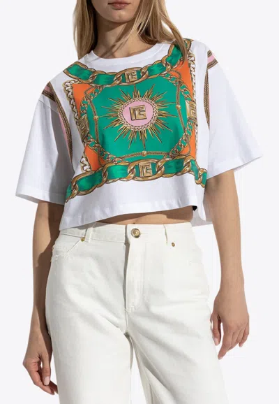 Balmain Foulard Print Cropped T-shirt In Multi