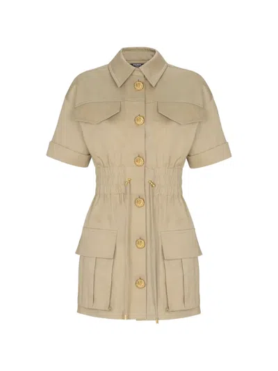 Balmain Four Pocket Button Dress In Brown