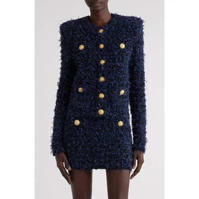 Balmain Four-pocket Tweed Jacket In Blue