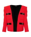 Balmain Shawl Collar Double Wool Crepe Jacket In Red