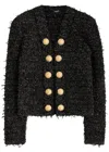 Balmain Frayed Bouclé Tweed Jacket In Black