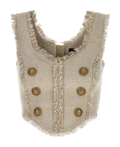 BALMAIN FRAYED CORSET VEST