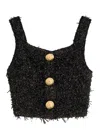 Balmain Women Tweed Cropped Top In Black