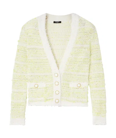 Balmain Frayed-detail Ribbed-knit Cardigan In White