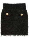 Balmain Black Pencil Mini Skirt With Jewel Buttons In Tweed Woman In Black