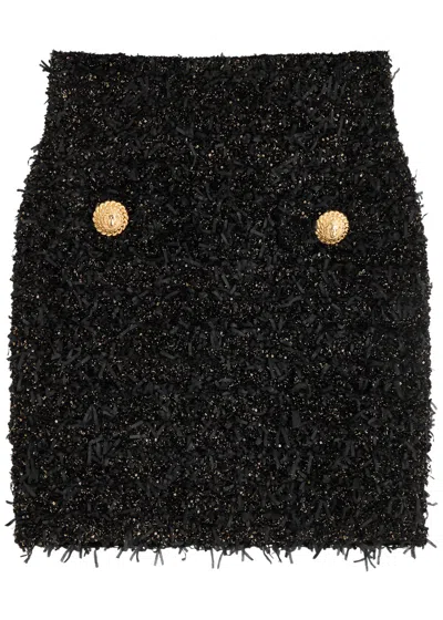 BALMAIN BALMAIN FRAYED EMBELLISHED TWEED MINI SKIRT