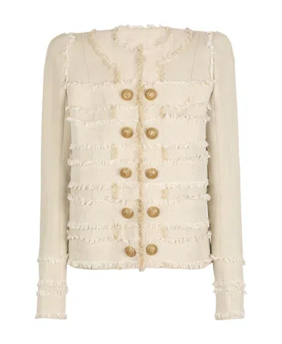 Balmain Double-breasted Tweed Jacket In White