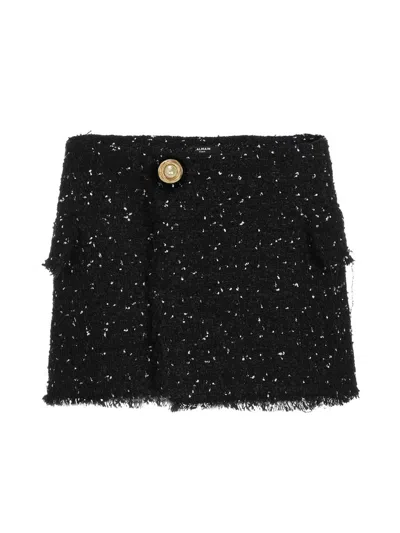 Balmain Tweed Mini Skirt In Black