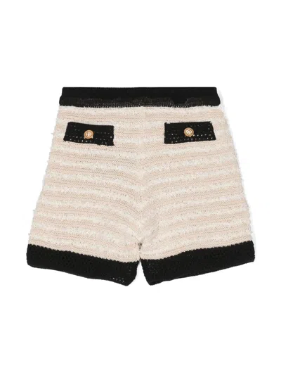 Balmain Kids' Frayed Knitted Shorts In Cream