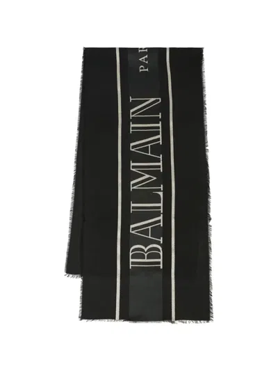 Balmain Kids' Frayed Logo Scarf In Black