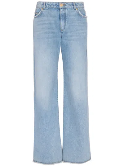 BALMAIN FRAYED-TRIM STRAIGHT-LEG JEANS