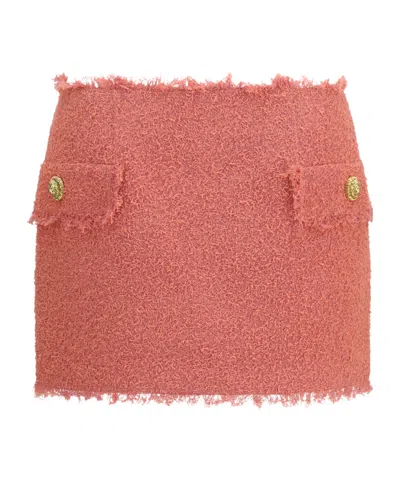 Balmain Frayed Tweed Mini Skirt In Pink