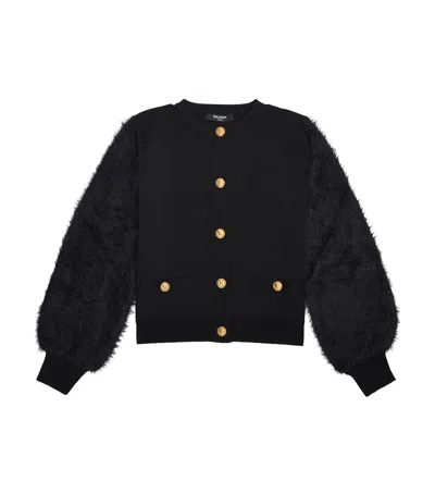 Balmain Kids' Frill-trim Cardigan In Black