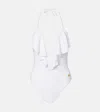 Balmain Frilled Swimsuit In White