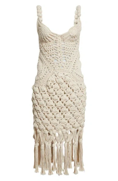 Balmain Fringe Cotton Crochet Dress In Multi