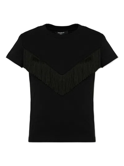 Balmain Kids' Fringe-detailed T-shirt In Black